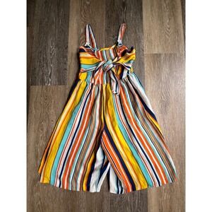 Bonnie Jean Striped Jumpsuit Girls 7 Multi Color Excellent Front Tie Wide Leg
